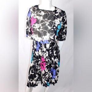 Kay Brandon Vintage Colorful Flower Print Dress Medium